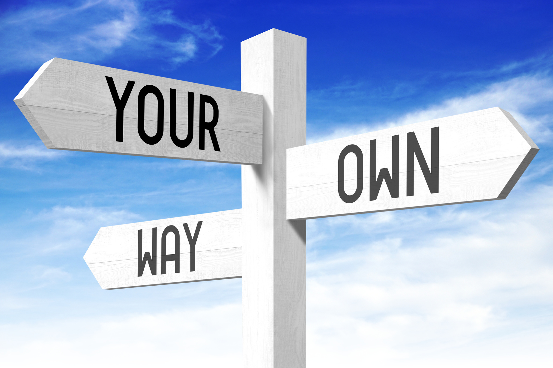 Your own way - wooden signpost